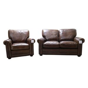 Sloane 2+1 Seater Settee Sofa Suite Vintage Retro Brown Distressed Real Leather