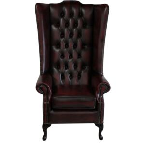 Chesterfield 5ft High Back Wing Chair Cushion Seat Antique Oxblood Leather In Soho Style