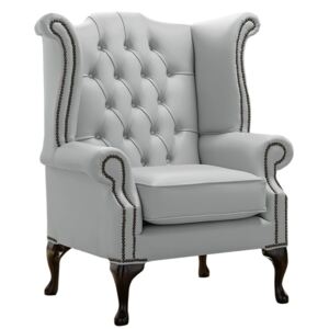 Chesterfield High Back Wing Chair Shelly Silver Grey Leather Bespoke In Queen Anne Style