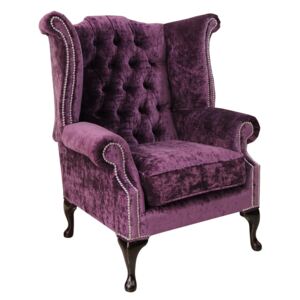 Chesterfield High Back Wing Chair Modena Amethyst Purple Velvet In Queen Anne Style