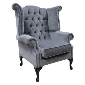 Chesterfield High Back Wing Chair Pimlico Carbon Grey Real Fabric Bespoke In Queen Anne Style