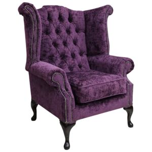 Chesterfield High Back Wing Chair Nuovo Plum Fabric Bespoke In Queen Anne Style