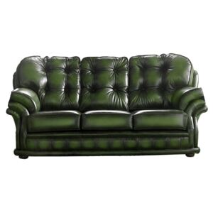 Chesterfield 3 Seater Antique Green Leather Sofa Bespoke In Knightsbr­idge Style