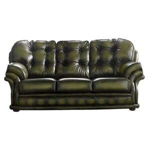 Chesterfield 3 Seater Antique Olive Leather Sofa Bespoke In Knightsbr­idge Style