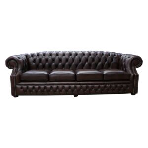 Chesterfield 4 Seater Antique Brown Leather Sofa Custom Made In Buckingham Style