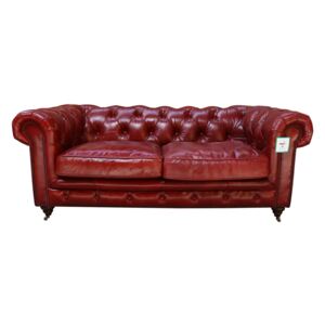 Vintage Chesterfield 2 Seater Distressed Rouge Red Real Leather Sofa