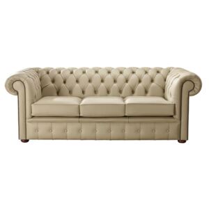 Chesterfield 3 Seater Shelly Dark Beige Leather Sofa Bespoke In Classic Style