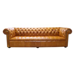 Chesterfield 4 Seater Buttoned Seat Newcastle Spice Real Leather Sofa In Edwardian Style
