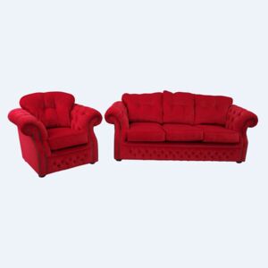 Chesterfield 3+1 Rouge Red Fabric Sofa Suite Bespoke In Era Style