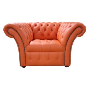 Chesterfield Club Chair Buttoned Seat Flamenco Orange Leather In Balmoral Style
