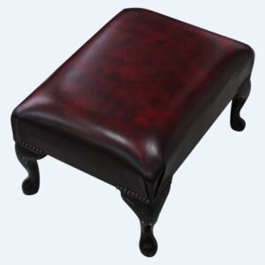 Chesterfield 1930's Queen Anne Footstool In Antique Leather Rub Off Colours RGB