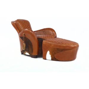 Rodeo Saddle Lounge Vintage Tan Distressed Real Leather Chair With Footstool