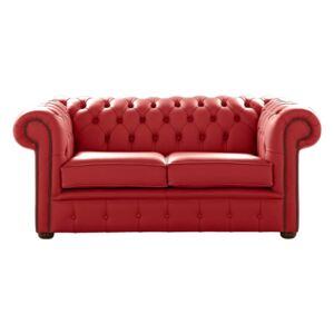 Chesterfield 2 Seater Shelly Poppy Red Leather Sofa Settee Bespoke In Classic Style