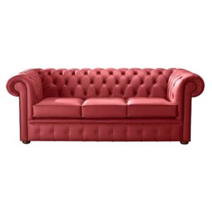 Chesterfield 3 Seater Shelly Poppy Red Leather Sofa Bespoke In Classic Style
