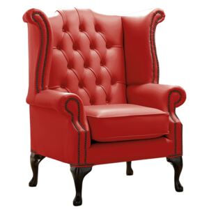 Chesterfield High Back Wing Chair Shelly Flame Red Leather Bespoke In Queen Anne Style