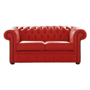 Chesterfield 2 Seater Shelly Flame Red Leather Sofa Settee Bespoke In Classic Style