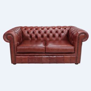 Chesterfield 2 Seater Old English Chestnut Leather Sofa Settee Bespoke In Classic Style