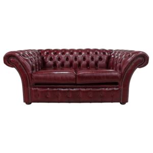 Chesterfield 2 Seater Old English Burgandy Leather Sofa Settee In Balmoral Style