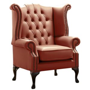 Chesterfield High Back Wing Chair Shelly Spice Leather Bespoke In Queen Anne Style