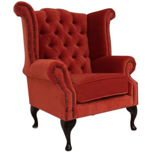 Chesterfield High Back Wing Chair Pimlico Copper Fabric In Queen Anne Style