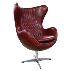Aviator Retro Swivel Egg Armchair Vintage Rouge Red Real Distressed Leather