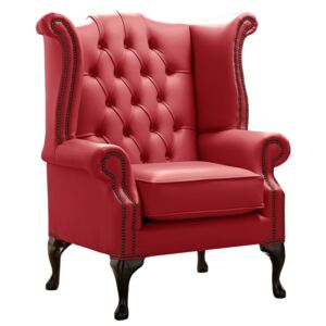 Chesterfield High Back Wing Chair Shelly Cherry Leather Bespoke In Queen Anne Style