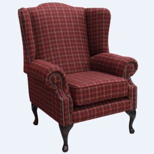 Chesterfield Saxon High Back Wing Chair Balmoral Claret Check Tweed Wool In Mallory Style