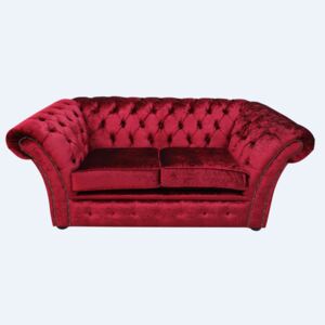 Chesterfield 2 Seater Modena Pillarbox Red Velvet Fabric Sofa Settee In Balmoral Style