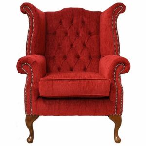 Chesterfield High Back Wing Chair Velluto Tomato Fabric In Queen Anne Style