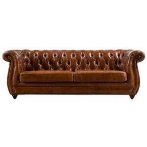 Edmund Chesterfield 3 Seater Sofa Settee Buttoned Vintage Distressed Tan Real Leather