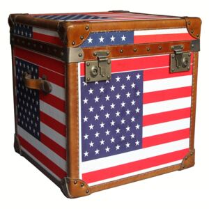 Vintage USA Stars And Stripes Antique Storage Trunk Real Leather