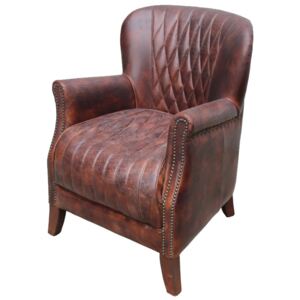 Vintage Handmade Scholar Armchair Distressed Brown Real Leather