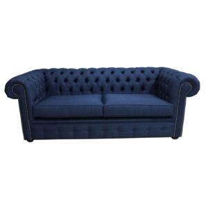 Chesterfield 3 Seater Sofa Charles Midnight Blue Real Linen Fabric In Classic Style