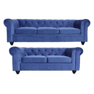 Elizabeth 3+2 Seater Chesterfield Sofa Suite Blue Velvet Fabric