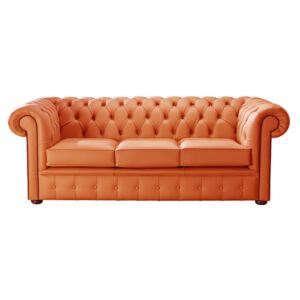 Chesterfield 3 Seater Shelly Firestone Orange Leather Sofa Bespoke In Classic Style