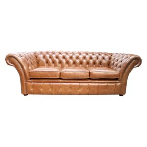 Chesterfield 3 Seater Old English Buckskin Leather Sofa Settee In Balmoral Style