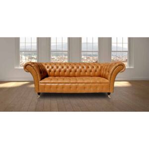 Chesterfield 3 Seater Old English Buckskin Leather Buttoned Seat Sofa In Balmoral Style