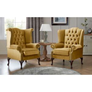 Chesterfield Queen Anne Beatrice + Carlton Flat Wing Armchairs Malta Gold 13