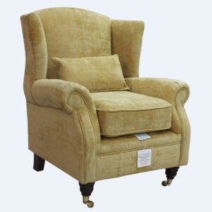 Wing Chair Fireside Velluto Gold Real Fabric High Back Armchair