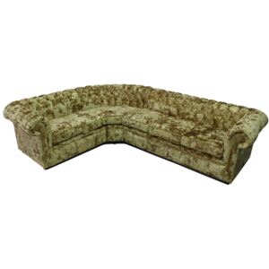 Chesterfield 3 Seater + Corner + 2 Seater Lustro Gilded Velvet Fabric Crystal Corner Sofa In Classic Style