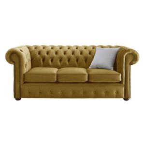 Chesterfield 3 Seater Malta Gold Velvet Fabric Sofa In Classic Style