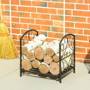 Outsunny Firewood Log Rack Fireplace Log Holder Wood Storage Rack with Side Scrolls, for Outdoor and Indoor use, 39.5 x 31.5 x 39.5cm, Black