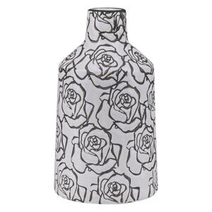 Flower Vase White with Black Ceramic Waterproof Roses Motf Crackle Effect Weathered Design Beliani