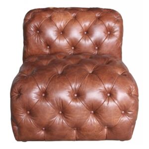 Armless Handmade Chesterfield Armchair Vintage Distressed Brown Real Leather