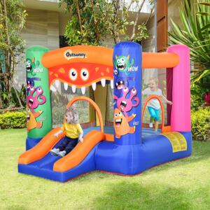 Outsunny Kids Bounce Castle House Inflatable Trampoline Slide Basket with Inflator for Kids Age 3-12 Monster Design 2.9 x 2 x 1.55m Multi-color