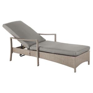 Garden Outdoor Lounger Brown and Grey Rattan Polyester Fabric Cushion Adjustable Reclining Backrest Beliani
