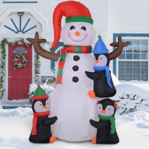 HOMCOM Christmas Inflatable Snowman and Penguins Outdoor Home Seasonal Decoration w/ LED Light