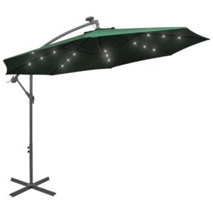 VidaXL Hanging Parasol with LED Lighting 300 cm Green Metal Pole