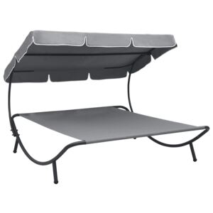 VidaXL Outdoor Lounge Bed with Canopy Grey