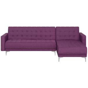 Corner Sofa Bed Purple Tufted Fabric Modern L-Shaped Modular 4 Seater Left Hand Chaise Longue Beliani